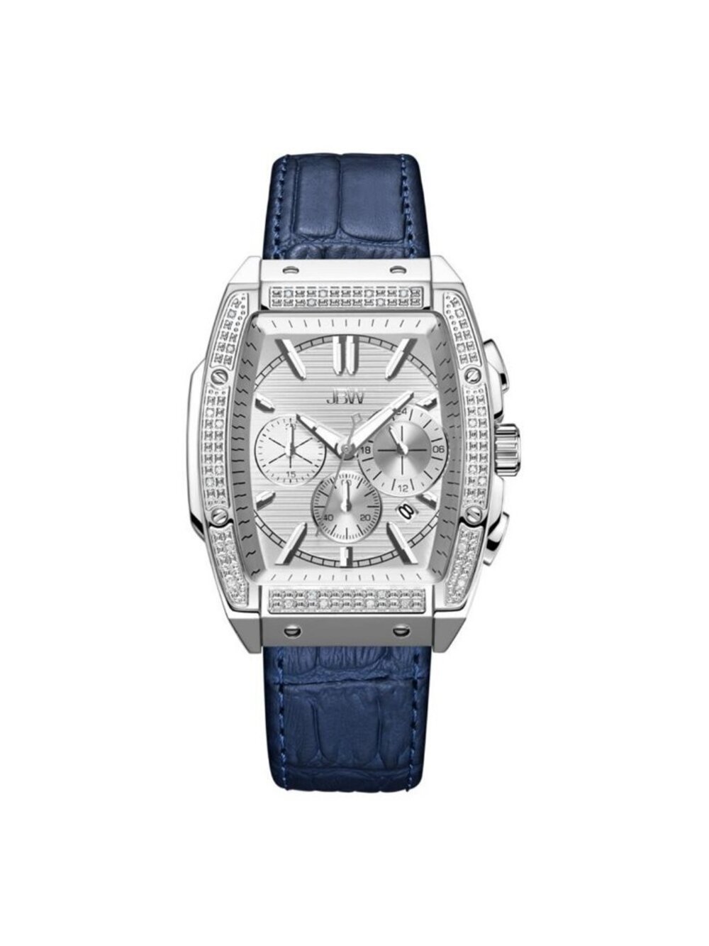 NWT JBW Echelon Quartz Silver Dial Blue Leather Men's Watch